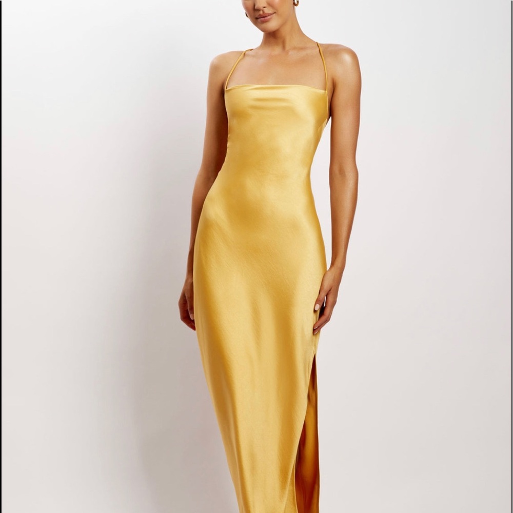 Yellow satin maxi dress